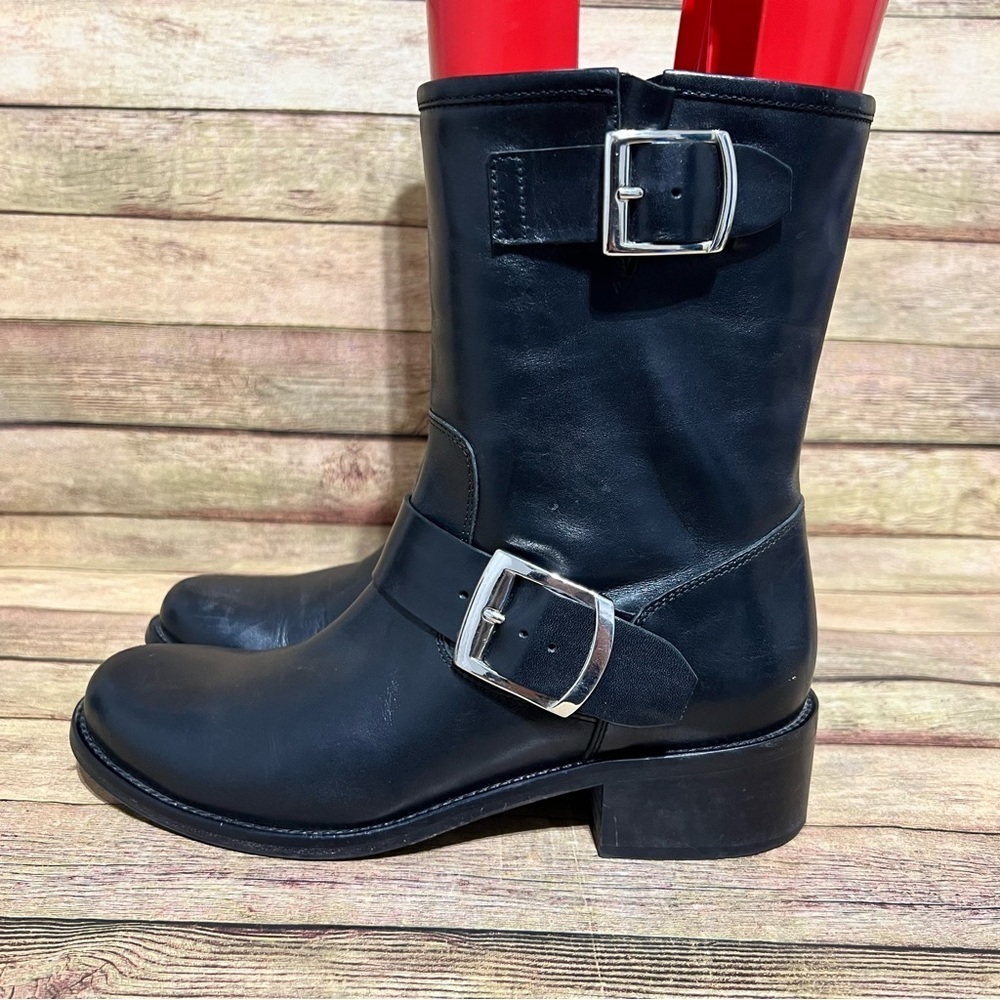 5F Bergdorf Goodman Black Leather Double Strap Boots